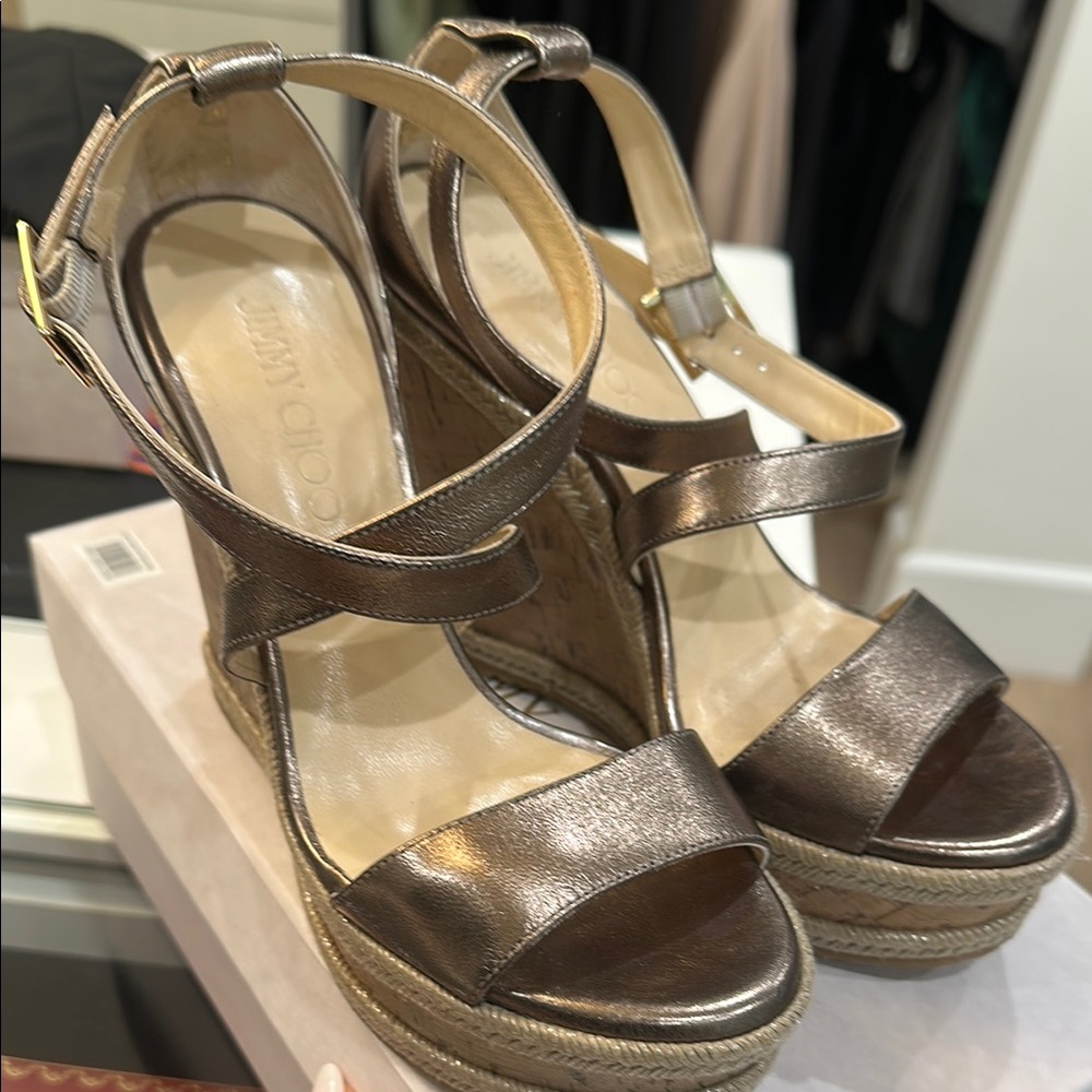 Jimmy Choo Silver Espadrilles with Metallic Sheen